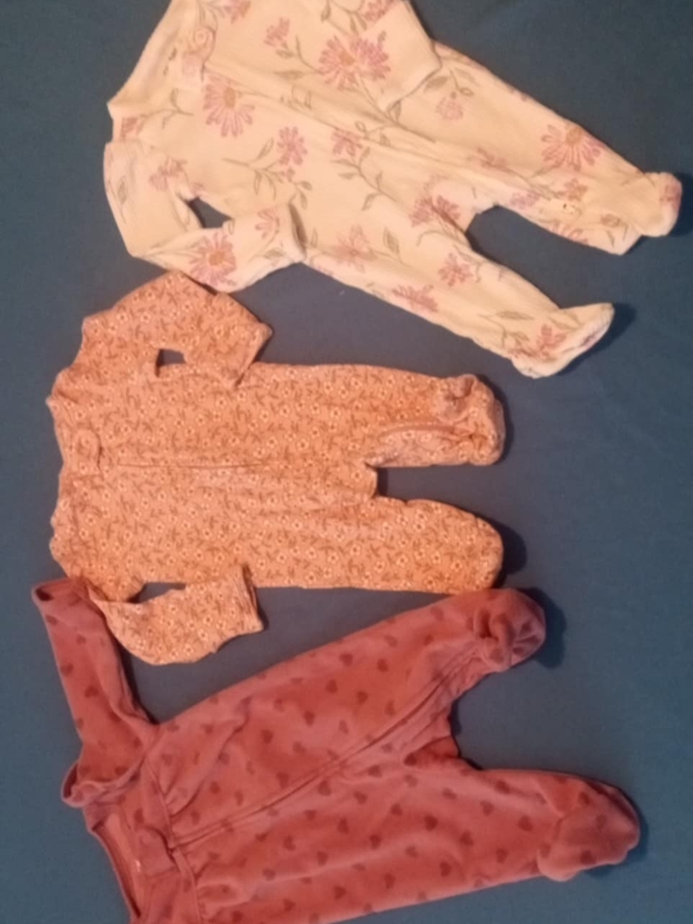 Carter's Pink, Cream & Dusty Rose Floral and Heart Footed One-Pieces (3-Pack)